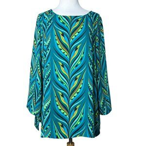 Bob Mackie Wearable Art Blouse Long Sleeve Green Blue Print Size Medium
